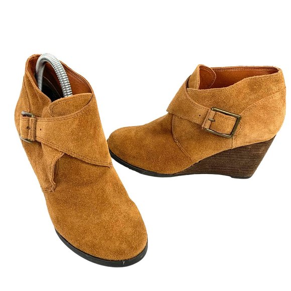 LUCKY BRAND Sumarah Cognac Brown Suede Wedge Bootie - Picture 8 of 9